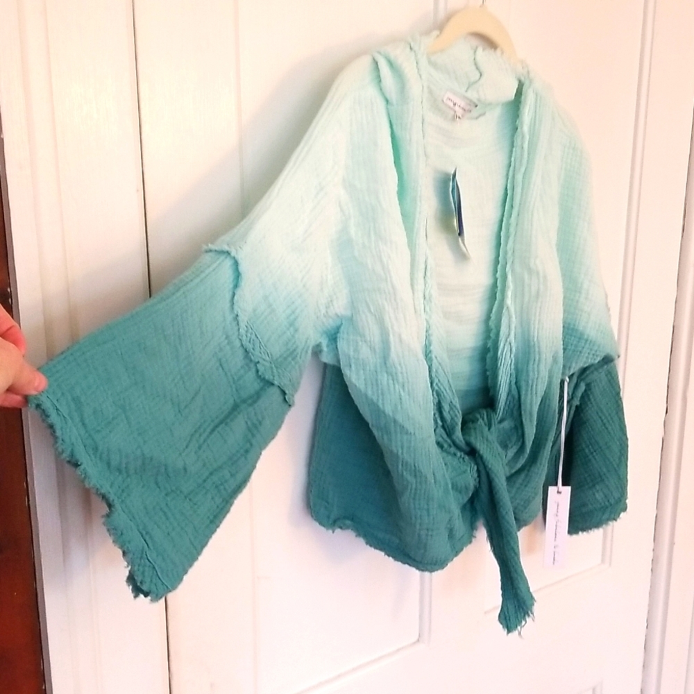 NWT Young Fabulous & Broke  Kimono Wrap Top  raw hem ~ Gauzy cotton tie front M